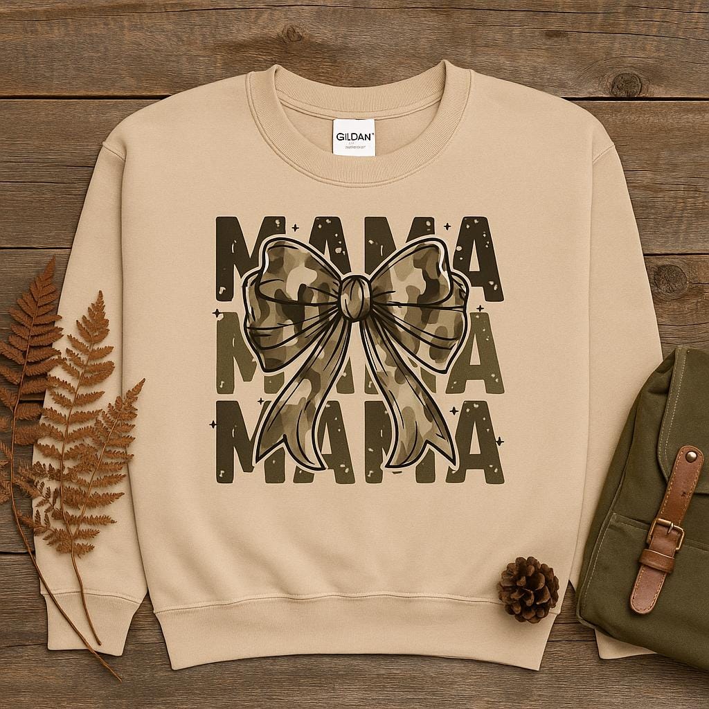 Camo MAMA Sweatshirt with Bow – Trendy Mom Crewneck, Cozy Fall Pullover