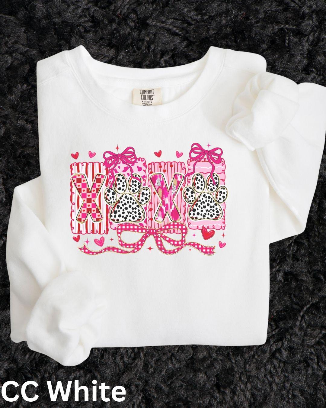 Dog lover gift XOXO paw print Valentine shirt made from Comfort Colors fabric