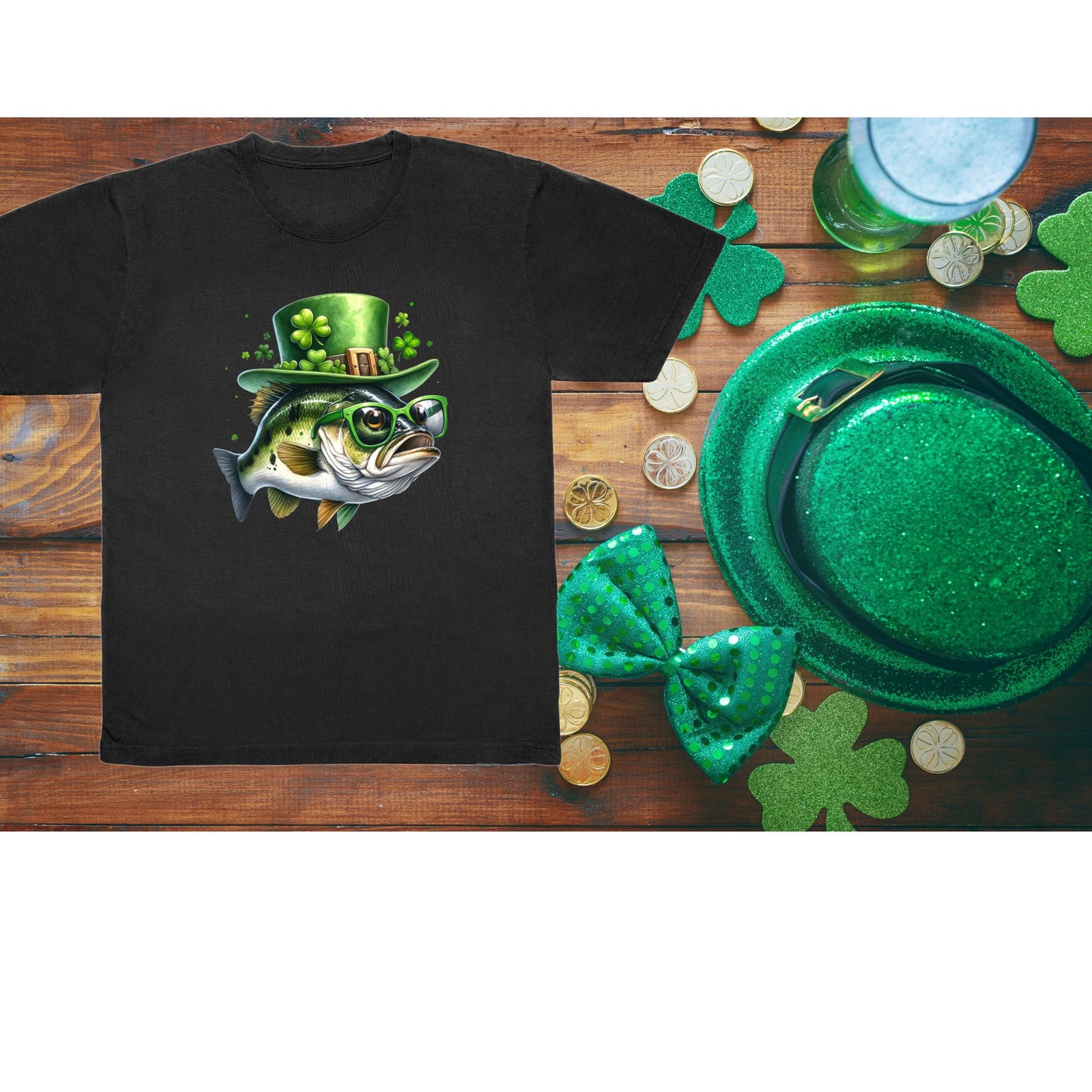 ADULT St. Patrick's Day Bass Fish shirt, Large Mouth Bass shirt, Fishing shirt, Irish Bass Fishing St Patrick Day shirt, Fisherman