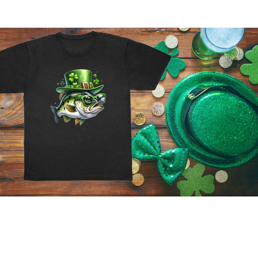ADULT St. Patrick's Day Bass Fish shirt, Large Mouth Bass shirt, Fishing shirt, Irish Bass Fishing St Patrick Day shirt, Fisherman