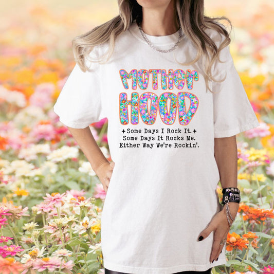 Floral Hand lettered Mother Hood DTF print shirt