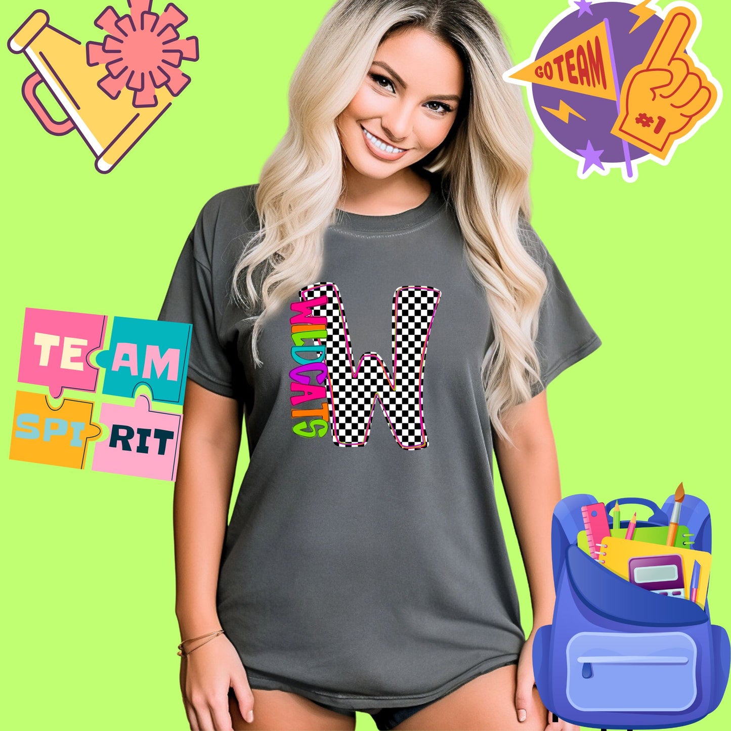 Rainbow Wildcats Bow Spirit Shirt | Checkered Game Day Graphic Tee | Back to School Team Pride Tee (Copy) (Copy) (Copy) (Copy) (Copy)