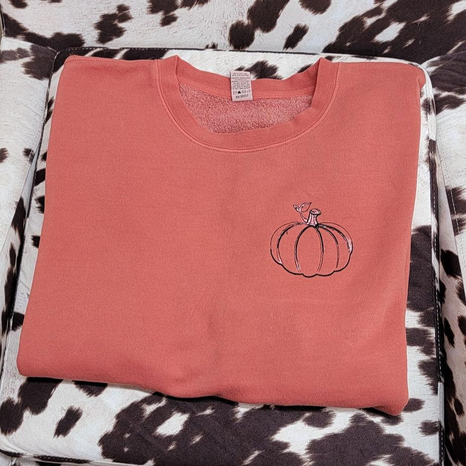 Pumpkin Fall Embroidery Crewneck, Pumpkin Halloween Sweatshirt, Gift For Mom Or Girlfriend