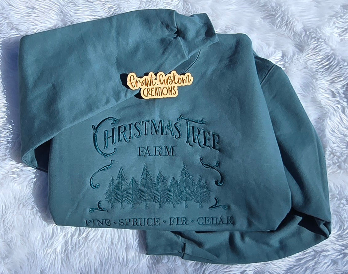 Tone on tone Christmas tree farm embroidered sweatshirt