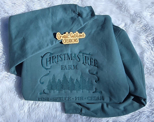 Tone on tone Christmas tree farm embroidered sweatshirt