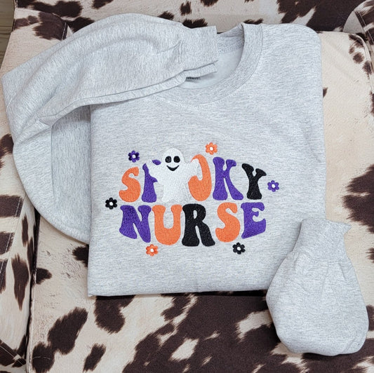 Spooky Nurse Embroidery Crewneck, Fall Autumn Nurse Sweatshirt, Gift For Nurse