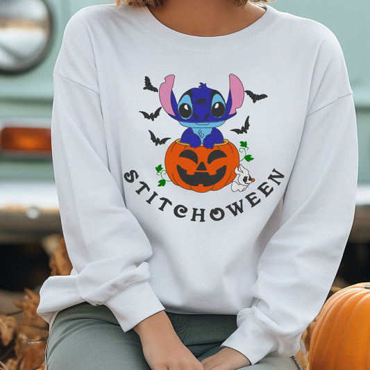 Lilo Stichoween Halloween Embroidery Crewneck, Gift For Mom, Funny Characters Sweatshirt