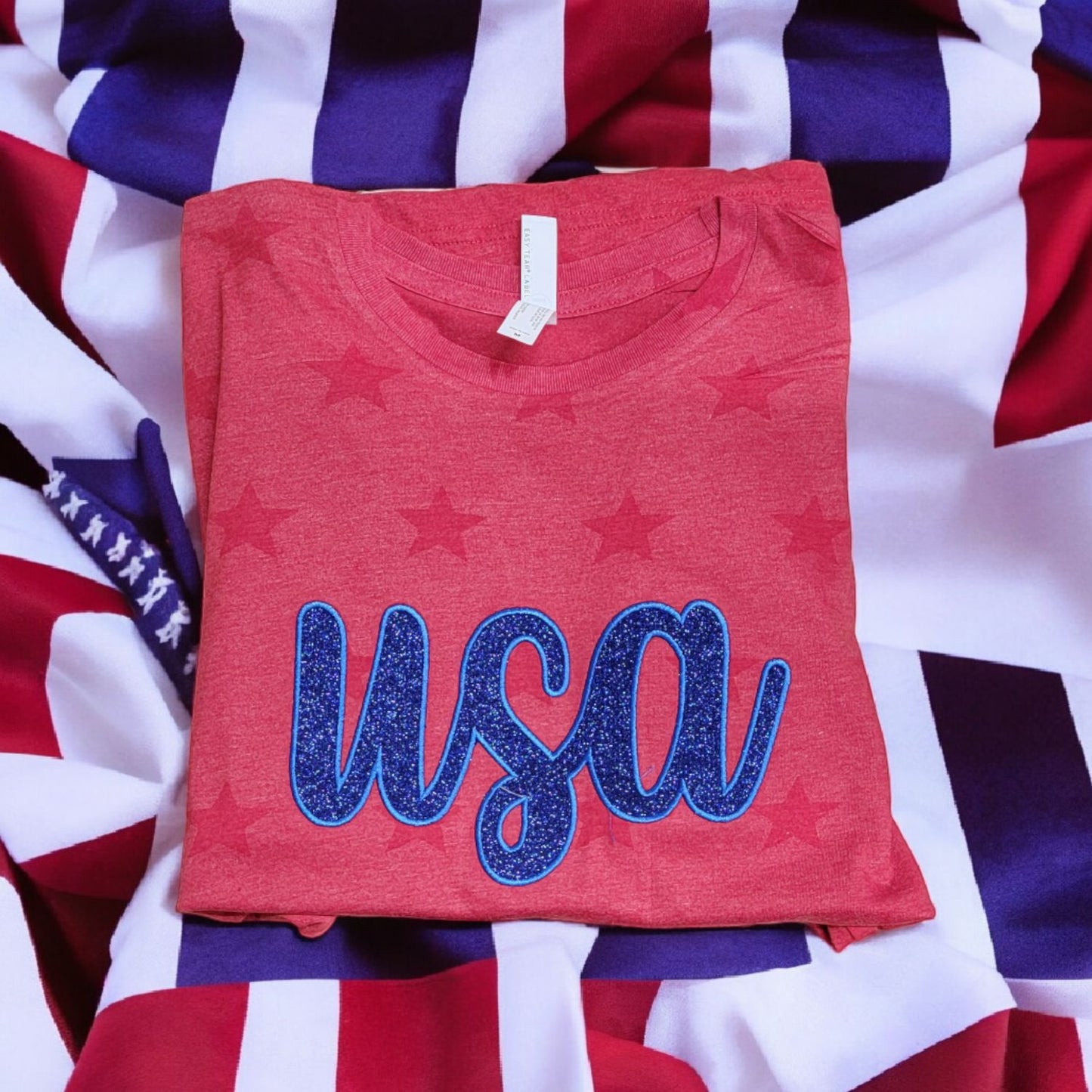 USA Patriotic Embroidery Shirt For Fourth Of July, Patriotic T-shirt 4th Of July Blue and Red